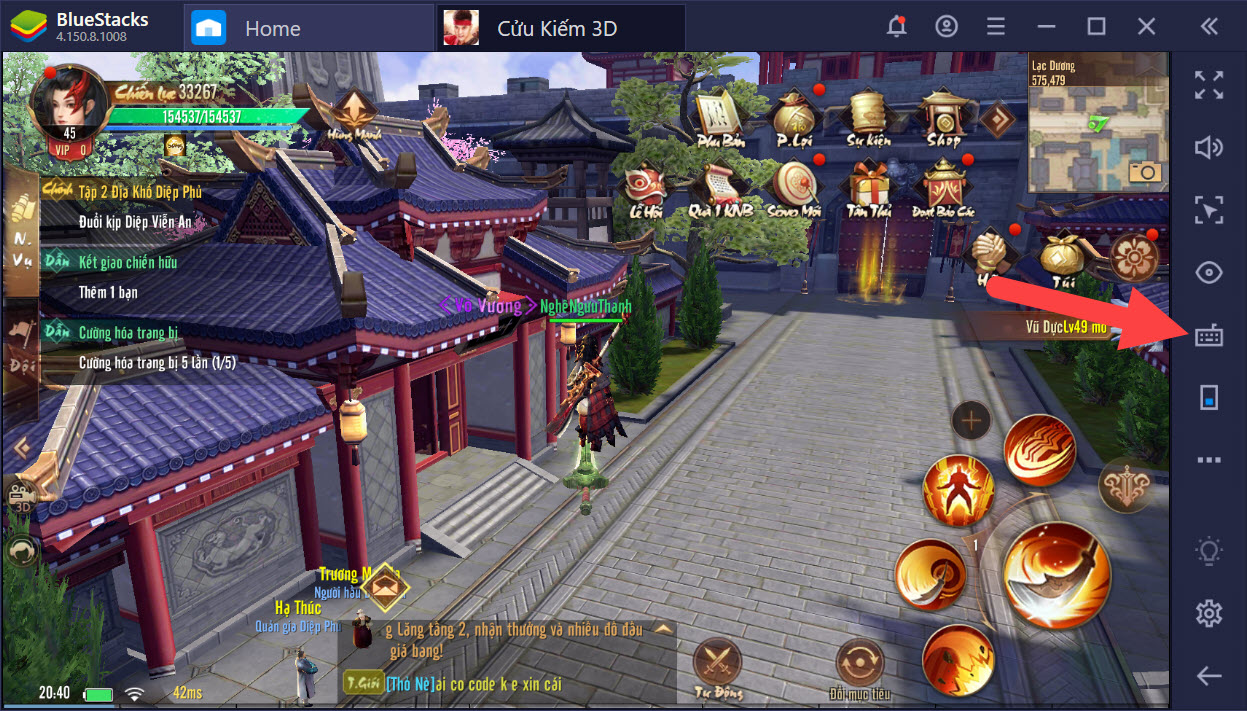 Cửu Kiếm 3D: Tuyệt đỉnh PK với Game Controls của BlueStacks