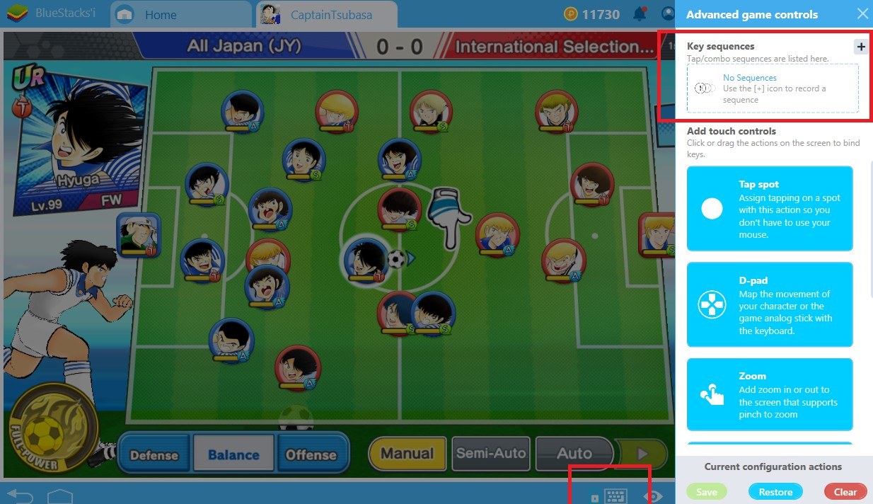 Sử dụng Combo Key của BlueStacks chơi Captain Tsubasa: Dream Team cực nhanh