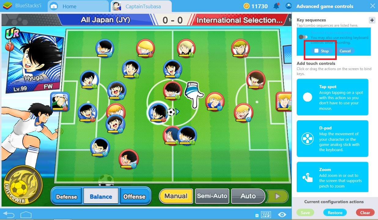 Sử dụng Combo Key của BlueStacks chơi Captain Tsubasa: Dream Team cực nhanh