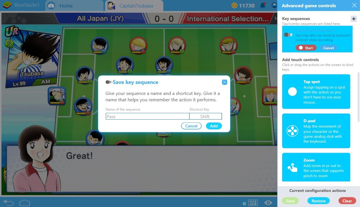 Sử dụng Combo Key của BlueStacks chơi Captain Tsubasa: Dream Team cực nhanh