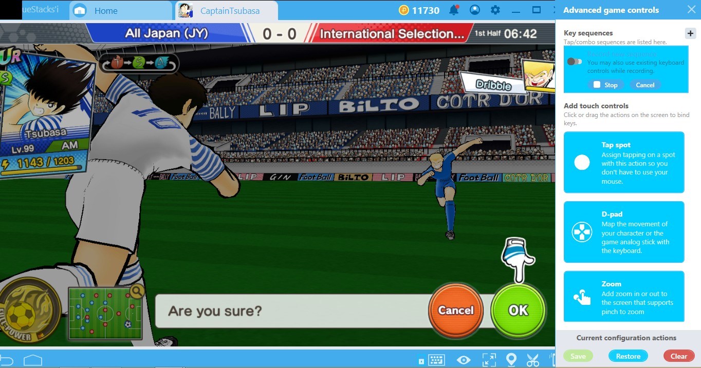 Sử dụng Combo Key của BlueStacks chơi Captain Tsubasa: Dream Team cực nhanh