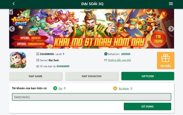 Cách nạp giftcode khi chơi Đại Soái 3Q nhân dịp game ra mắt