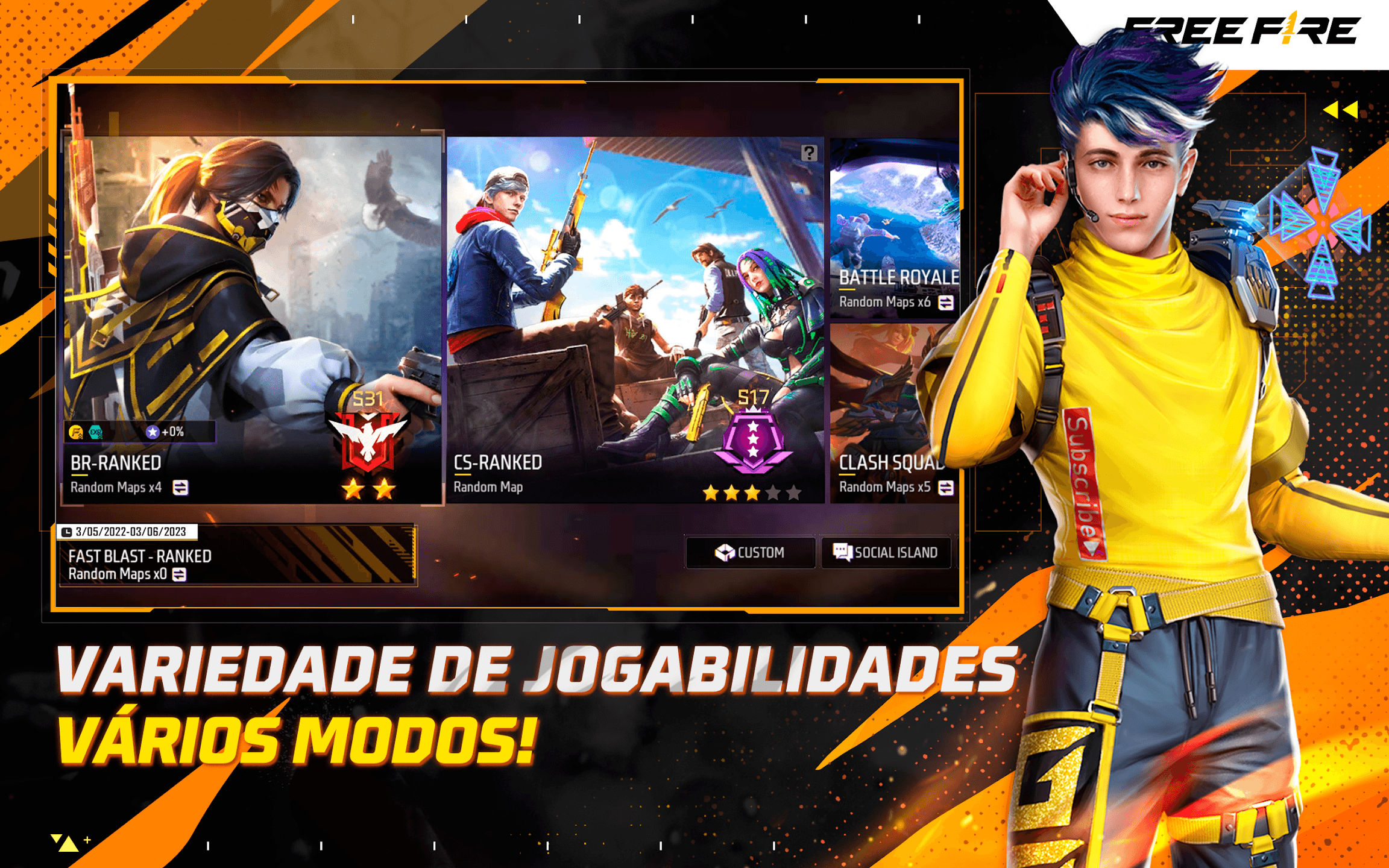 Garena Free Fire - Ei, você aí que se inscreveu para o Servidor Avançado,  ele já está aberto! Acesse o link e baixe a versão oficial para testar  todas as novidades que