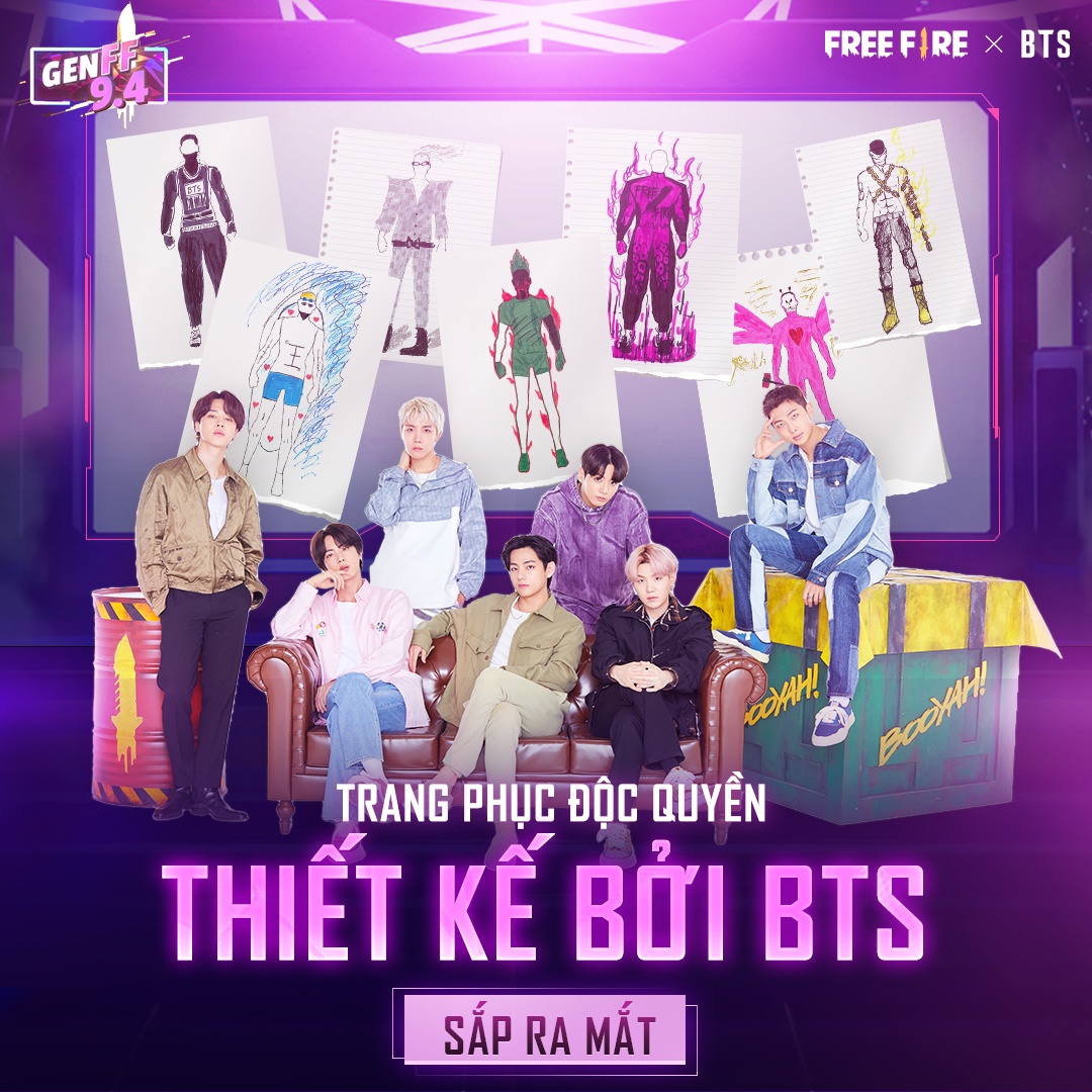 Free Fire giới thiệu bộ sưu tập 7 trang phục do BTS tự thiết kế