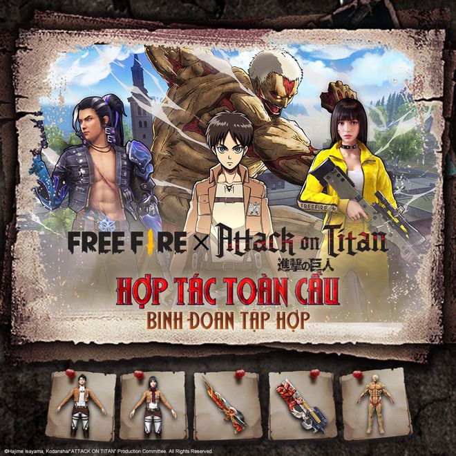 Garena Free Fire kết hợp củng Đại Chiến Titan