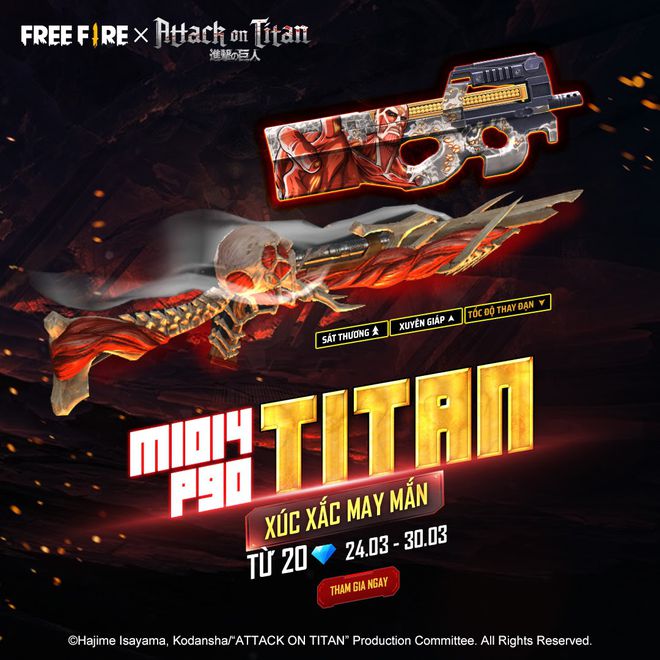 Garena Free Fire kết hợp củng Đại Chiến Titan