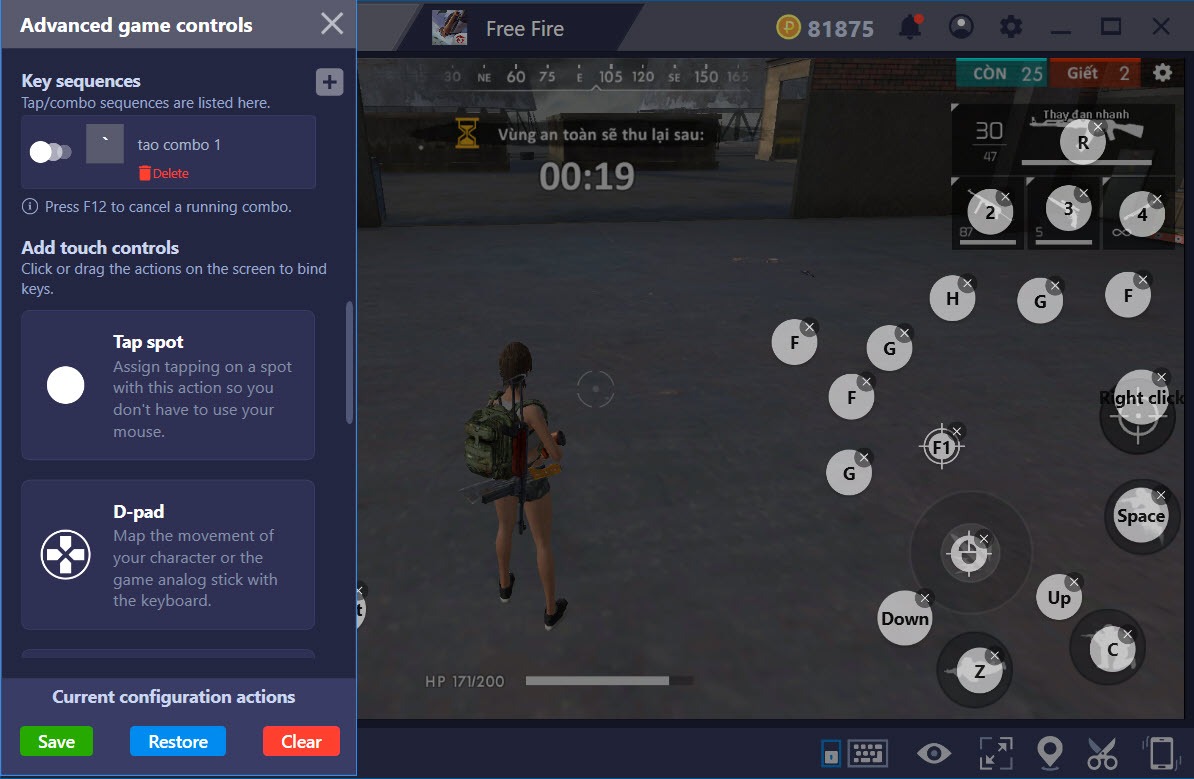 Garena Free Fire: Thiết lập gán phím, tạo combo khi chơi với BlueStacks