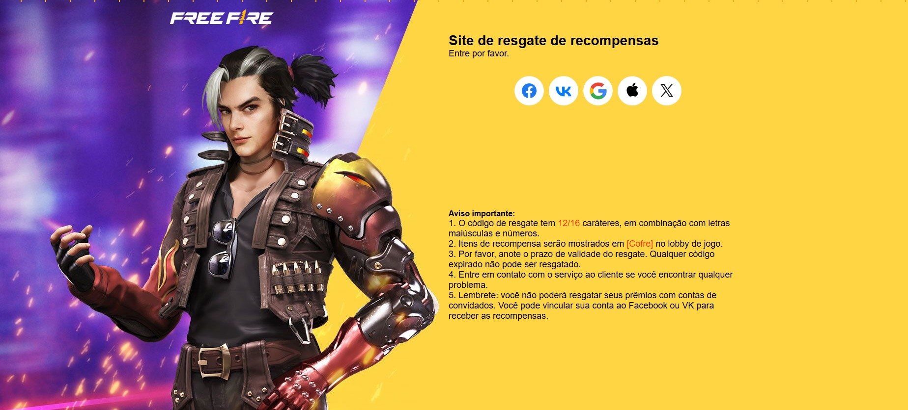 Free Fire - Códigos de resgate ativos em janeiro de 2025