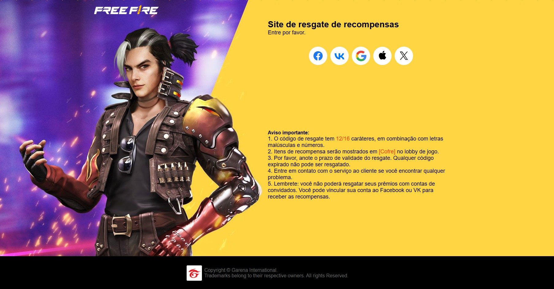 Free Fire - Códigos de resgate válidos em outubro de 2024