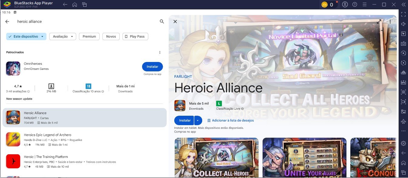 Como jogar Heroic Alliance no PC via BlueStacks