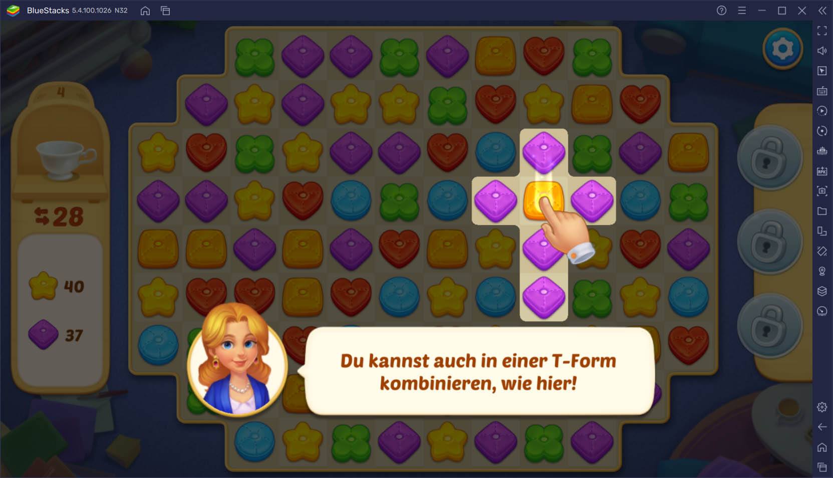 Kombiniere Kissen und sprenge Bretter in Matchington Mansion mit BlueStacks