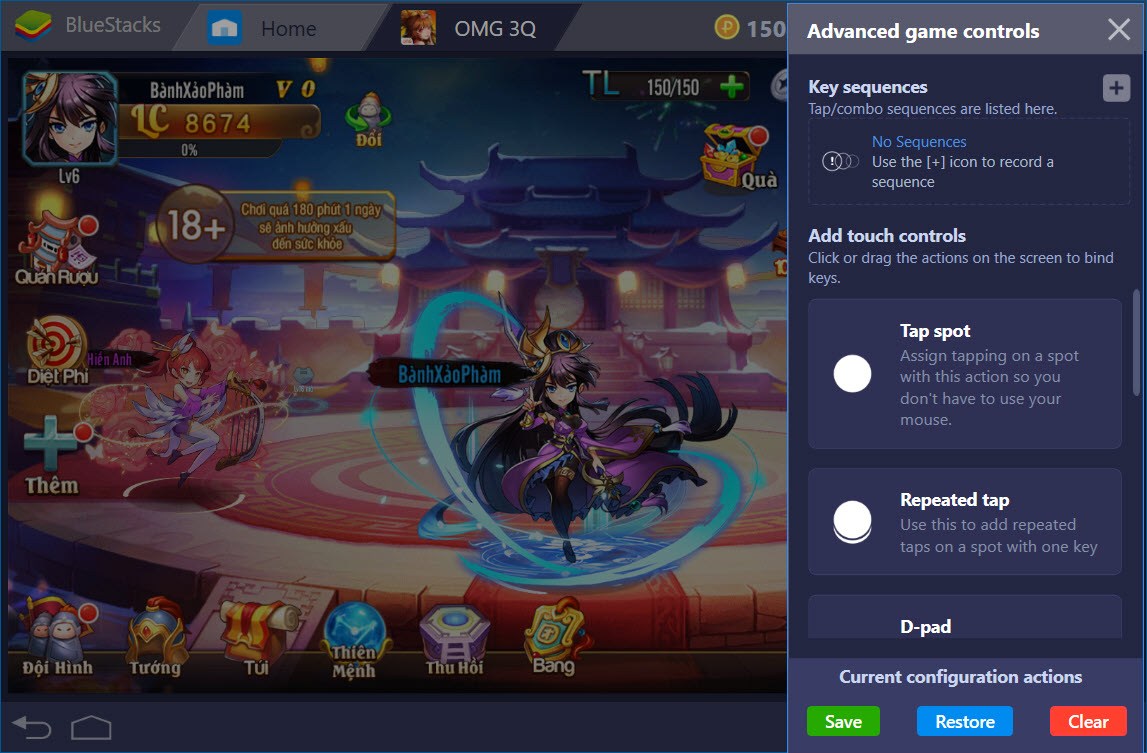 Thiết lập Game Controls khi chơi OMG 3Q với BlueStacks