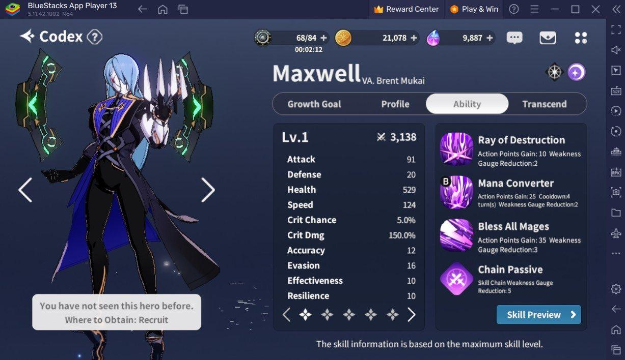 Guia de Personagem de Outerplane — Maxwell