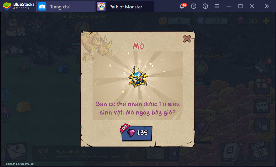 Cách kiếm gem và gộp quái vật trong Park of Monster