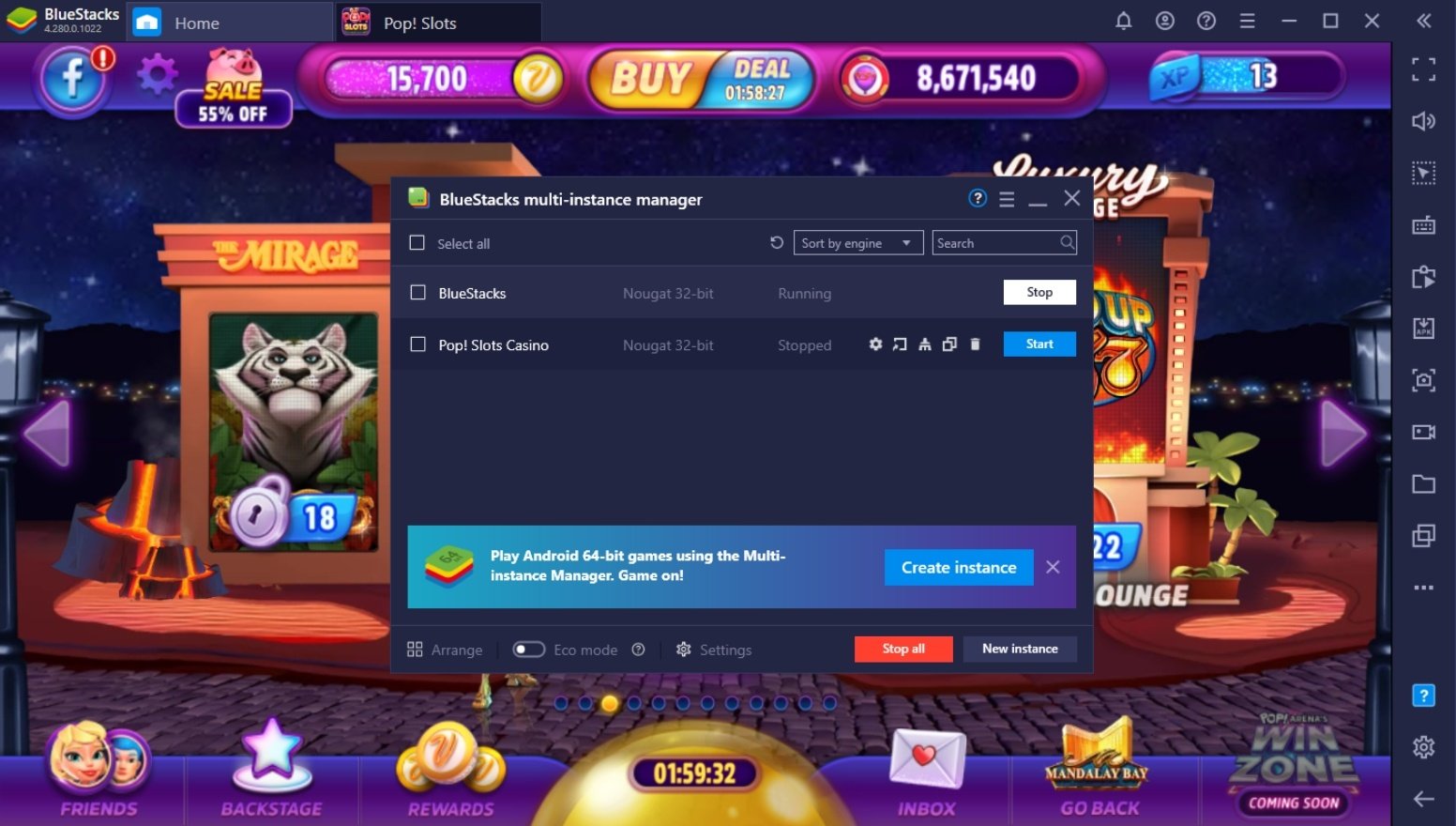 Cara Bermain POP! Slots Vegas Casino Games di PC dengan BlueStacks