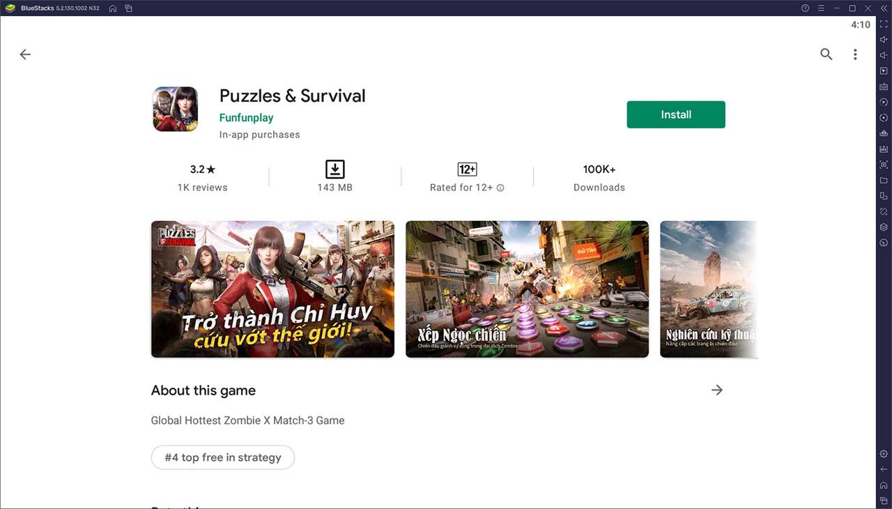 Puzzles & Survival: Xếp ngọc diệt zombie trên PC cùng BlueStacks