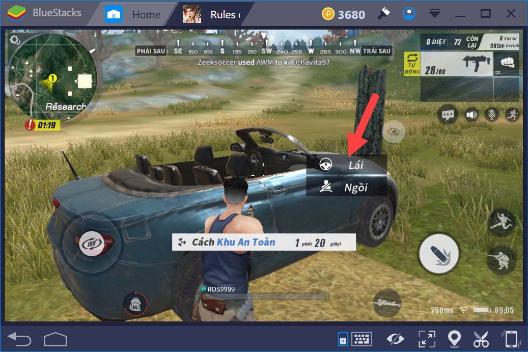 Cách lái xe trong Rules of Survival khi chơi trên BlueStacks