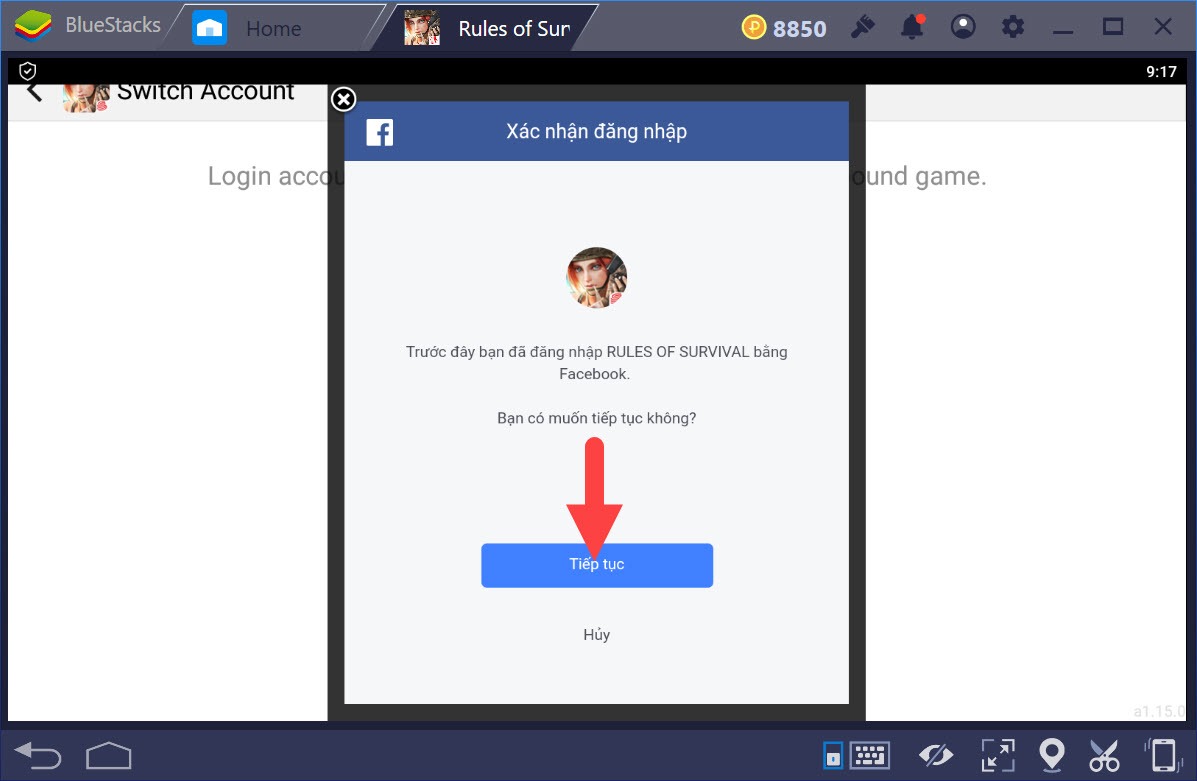 Hướng dẫn liên kết tài khoản Facebook, chuyển đổi tài khoản Rules of Survival trên BlueStacks