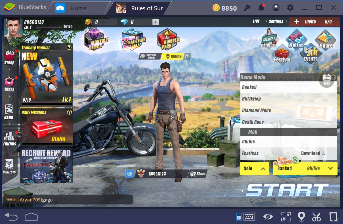 Hướng dẫn liên kết tài khoản Facebook, chuyển đổi tài khoản Rules of Survival trên BlueStacks