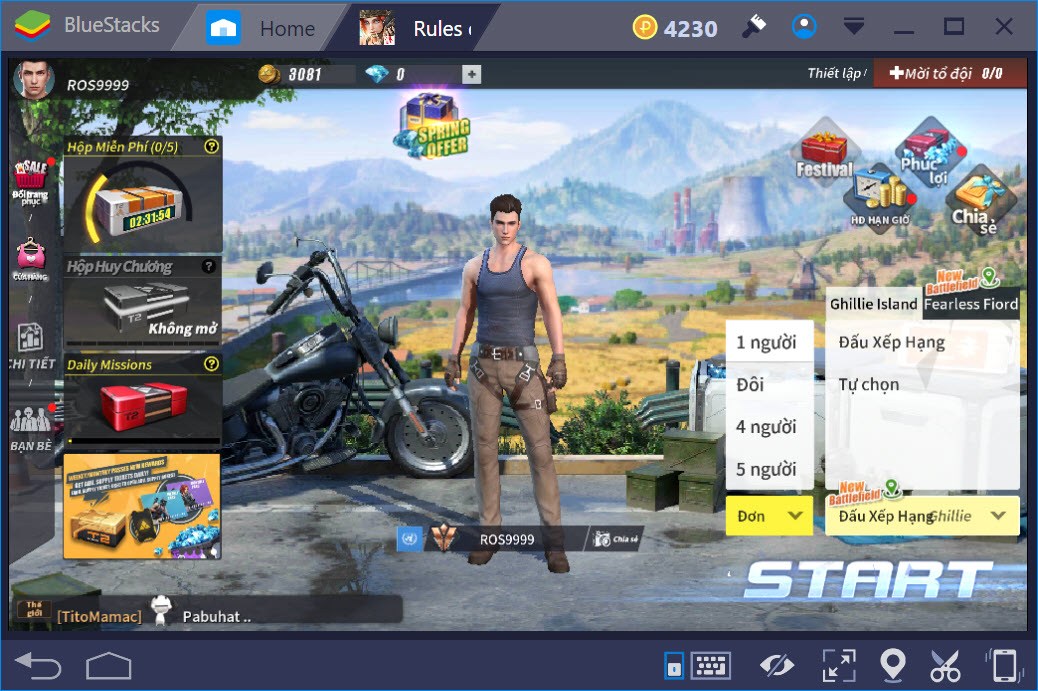 Khám phá các chế độ chơi, chế độ Team trong Rules of Survival