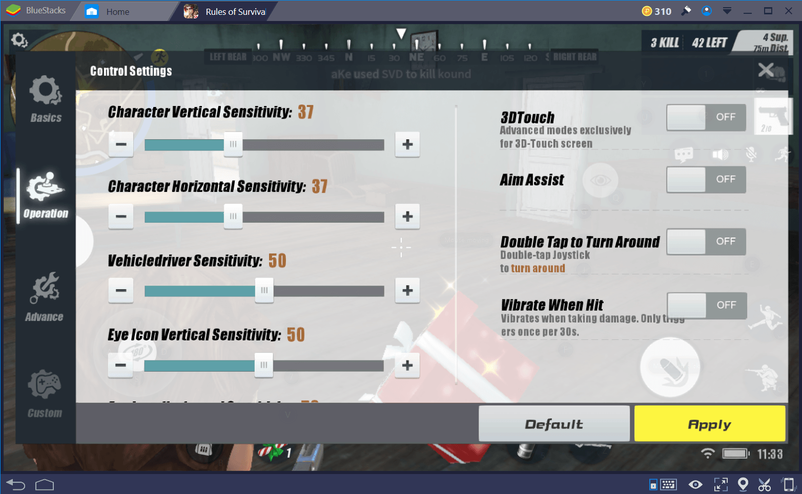 rules of Survival Sensitivity Controls