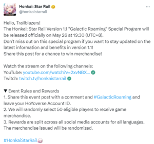 Honkai Star Rail 1.1 Livestream: Special Program date, time, and redeem  codes - The SportsRush