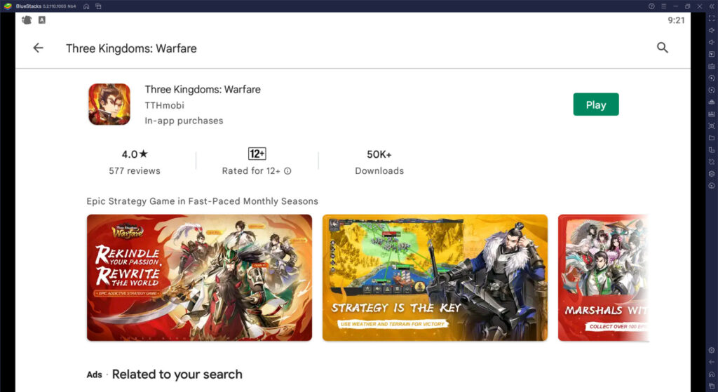 วิธีติดตั้ง Three Kingdoms: Warfare บน PC และ Mac ผ่าน Bluestacks