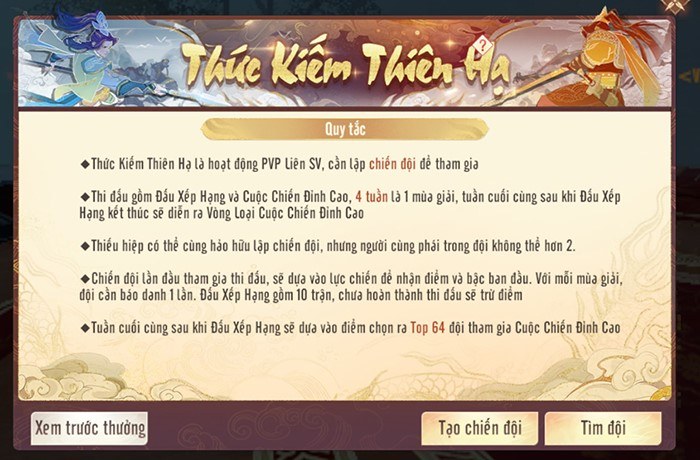 Thiên Long Bát Bộ 2 VNG: Hướng dẫn chơi Thức Kiếm Thiên Hạ, hoạt động PK tổ đội nảy lửa